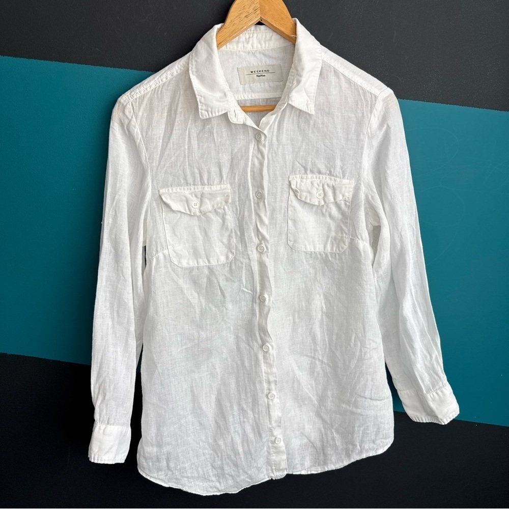 MaxMara Ivory Button-Down Linen Shirt - Picture 2 of 9
